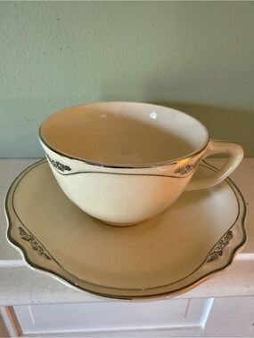 Vintage Homer Laughlin Virgina Rose Teacup & Saucer set platinum trim